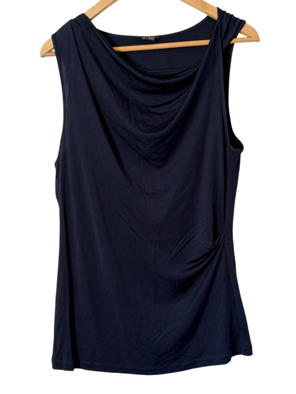 Theory Silk Viscose Blend Raquera Drape Cowl Neck Asymmetric Side Cinch Detail L